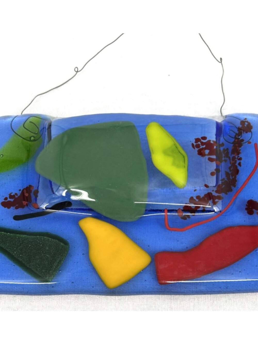 Fused Art Glass Wall Pocket Handmade Artisan Multicolor 6" long Unsigned - Picture 2 of 7